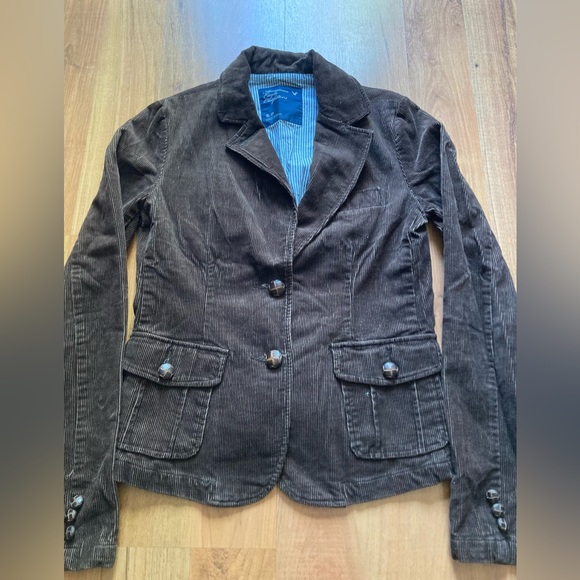 American Eagle Outfitters Corduroy Brown Blazer 2 Button Women’s Jacket Sz S/P - Picture 2 of 13